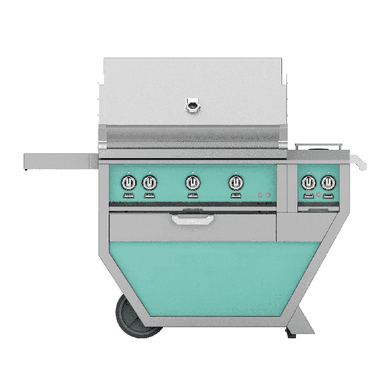 Hestan 36&quot; Freestanding Grill with Trellis, Rotisserie, and Double Side Burner-Turquoise-Propane