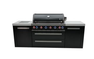 Mont Alpi 805 Deluxe Propane Gas Island Grill W/ Infrared Side Burner &amp; Rotisserie Kit - Black Stainless Steel - MAi805-BSS