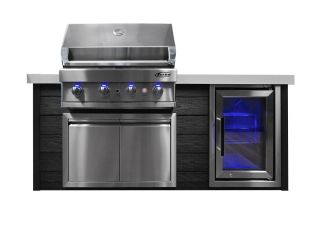 Turbo 4-Burner Art Wood Island with Refrigerator