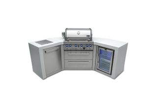 Mont Alpi 400 Deluxe 45 Degree Propane Gas Island Grill W/ Refrigerator Cabinet, Infrared Side Burner, & Rotisserie Kit - MAi400-D45FC