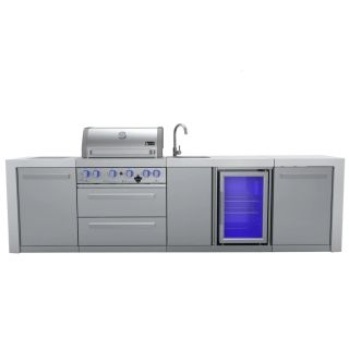 Mont Alpi 400 Deluxe Propane Gas Island Grill W/ Beverage Center, Refrigerator Cabinet, Infrared Side Burner, & Rotisserie Kit - MAi400-DBEVFC