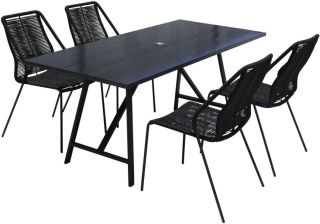 Armen Living Koala and Clip 5 Piece Dining Set in Dark Eucalyptus Wood and Metal with Black Rope- EUCWMARM
