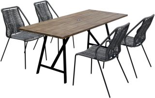 Armen Living Koala and Clip 5 Piece Dining Set in Light Eucalyptus Wood and Metal with Grey Rope - EUCAARM5