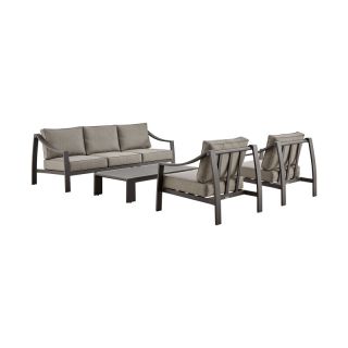 Armen Living Mongo 4 Piece Outdoor Patio Furniture Set in Dark Brown Aluminum with Cushions- MONGOARM4