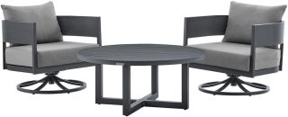 Armen Living Argiope 3 Piece Patio Outdoor Swivel Seating Set in Dark Grey Aluminum with Grey Cushions- ARMENOSSSD