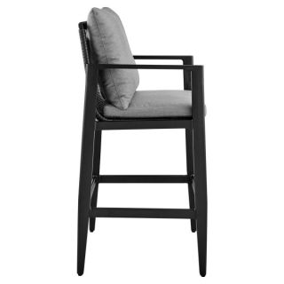 Armen Living Grand Outdoor Patio Counter Height Bar Stool in Aluminum with Grey Cushions- ARMGOPC