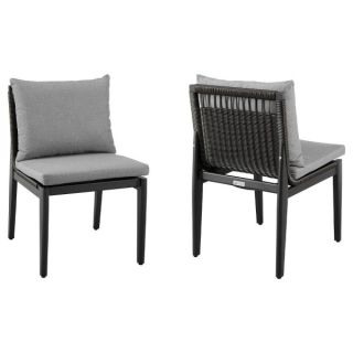 Armen Living Grand Outdoor Patio Dining Chairs in Aluminum with Grey Cushions - Set of 2- ARMELGOP