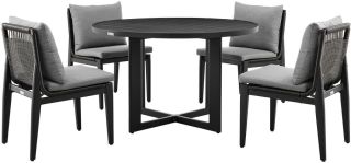Armen Living Grand Outdoor Patio 5-Piece Round Dining Table Set in Aluminum with Grey Cushions- ARMENGO