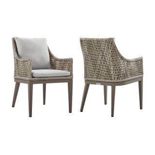 Armen Living Silvana Outdoor Wicker and Aluminum Gray Dining Chair with Beige Cushions - Set of 2- ARMWA