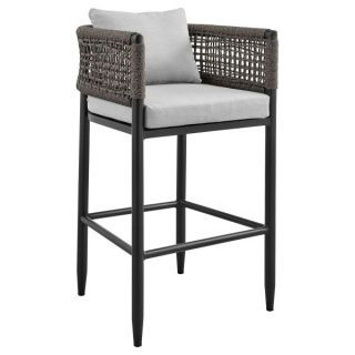 Armen Living Felicia Outdoor Patio 5-Piece Bar Table Set in Aluminum with Grey Rope and Cushions- ALFOPA5