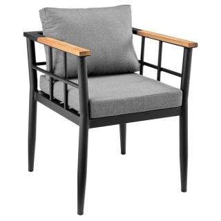 Armen Living Beowulf Outdoor Patio 5-Piece Dining Table Set in Aluminum and Teak with Grey Cushions- ARMENBRO