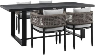 Armen Living Felicia Outdoor Patio 5-Piece Dining Table Set in Aluminum with Grey Rope and Cushions- ARMENFOP5