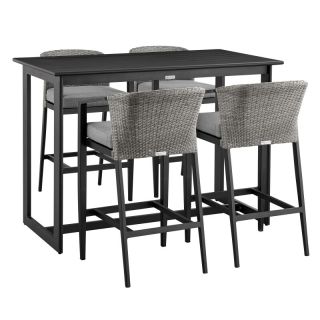 Armen Living Aileen Outdoor Patio 5-Piece Dining Table Set in Aluminum and Wicker with Grey Cushions- ARMAW5