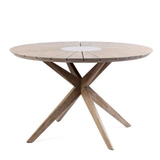 Armen Living Sachi Outdoor Light Eucalyptus Wood and Concrete Round Dining Table- ARMENSACHI