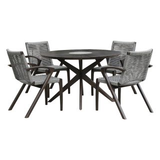 Armen Living Sachi and Nabila Outdoor 5 Piece Dark Eucalyptus and Concrete Dining Set- SACHARM