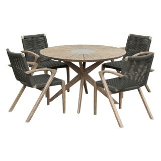 Armen Living Sachi and Nabila Outdoor 5 Piece Light Eucalyptus and Concrete Dining Set- ARMSHNA
