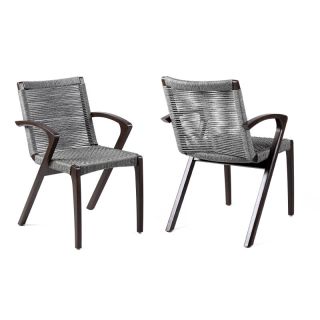 Armen Living Nabila Outdoor Dark Eucalyptus Wood and Grey Rope Dining Chairs - Set of 2- EUCWARM