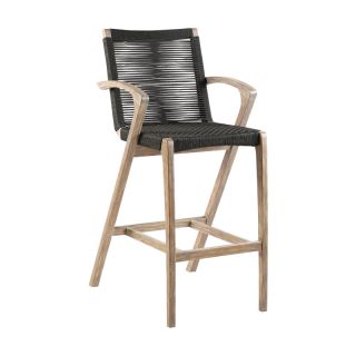 Armen Living Nabila Outdoor Light Eucalyptus Wood and Charcoal Rope Counter and Bar Height Stool- EUCCARM