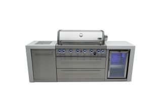 Mont Alpi 805 Deluxe Propane Gas Island Grill W/ Refrigerator Cabinet, Infrared Side Burner, &amp; Rotisserie Kit - Stainless Steel - MAi805-DFC