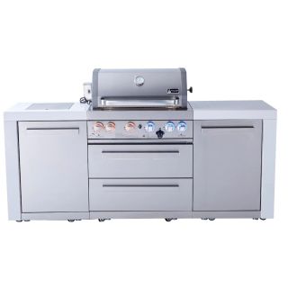 Mont Alpi 400 Deluxe Propane Gas Island Grill W/ Infrared Side Burner &amp; Rotisserie Kit - Stainless Steel - MAi400-D