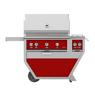 Hestan 36" Freestanding Grill with Trellis, Rotisserie, and Double Side Burner-Red-Propane