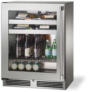 Perlick Signature Series 24-Inch Left-Hinge Outdoor Undercounter Beverage Center - Stainless Steel Glass Door - HH24BO-4-3L
