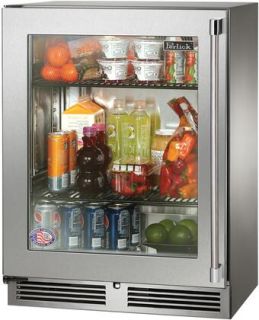 Perlick Signature Series 24-Inch Left-Hinge Outdoor Undercounter Refrigerator With Lock - Stainless Steel Glass Door - HH24RO-4-3LL