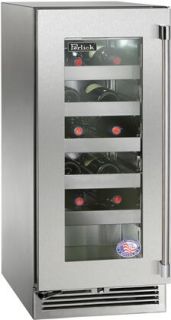 Perlick Signature Series 15-Inch Left-Hinge Outdoor Undercounter Wine Reserve - Stainless Steel Glass Door - HP15WO-4-3L