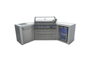Mont Alpi 805 Deluxe 45 Degree Propane Gas Island Grill W/ Refrigerator Cabinet, Infrared Side Burner, & Rotisserie Kit - MAi805-D45FC