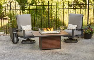 The Outdoor Greatroom Kenwood Rectangular Fire Table with Tempered Glass Wind Guard