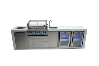 Mont Alpi 400 Deluxe Propane Gas Island Grill W/ Beverage Center, Refrigerator Cabinet, Infrared Side Burner, & Rotisserie Kit - MAi400-DBEVFC