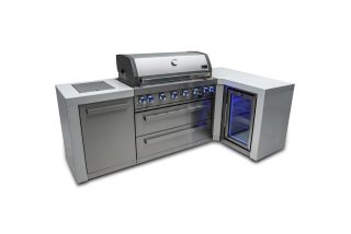 Mont Alpi 805 Deluxe 90 Degree Propane Gas Island Grill W/ Refrigerator Cabinet, Infrared Side Burner, &amp; Rotisserie Kit - MAi805-D90FC