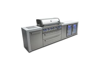 Mont Alpi 805 Deluxe Propane Gas Island Grill W/ Beverage Center, Refrigerator Cabinet, Infrared Side Burner, &amp; Rotisserie Kit - MAi805-DBEVFC