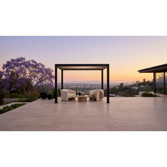 Pergola Cave - Sunkisser 1 Premium Louvered Pergola — 10' × 6'5” Sandy BLACK - PC-SK1-10X6-BLK