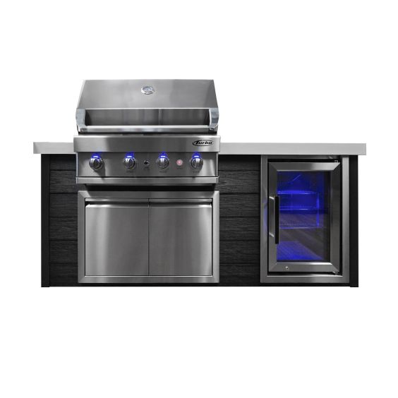 Turbo 4-Burner Art Wood Island with Refrigerator