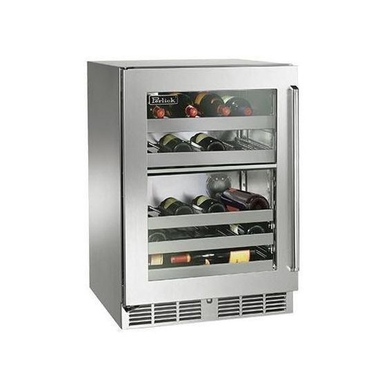 Perlick Signature Series 24-Inch Right-Hinge Outdoor Undercounter Dual Zone Wine Reserve With Lock - Stainless Steel Glass Door - HP24DO-4-3RL
