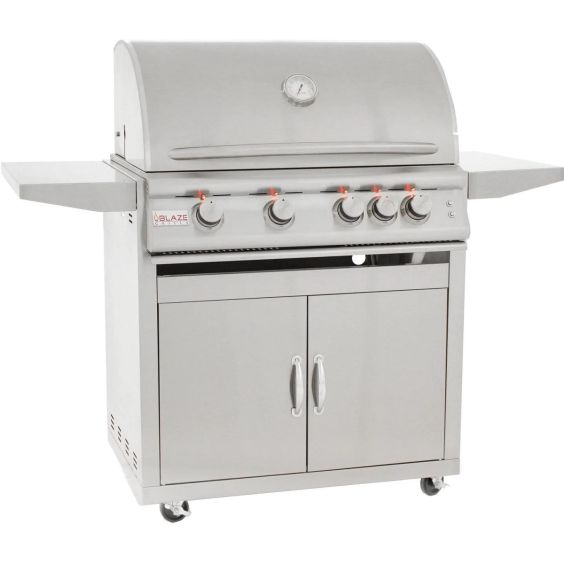 Blaze 32-Inch 4-Burner Freestanding Propane Gas Grill With Rear Infrared Burner & Grill Lights - BLZ-4LTE2-LP + BLZ-4-CART