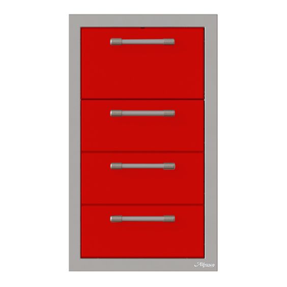 Alfresco Triple Drawer and Paper Towel Holder Combo - Carmine Red-Gloss - AXE-3DRTH-SC-S3002