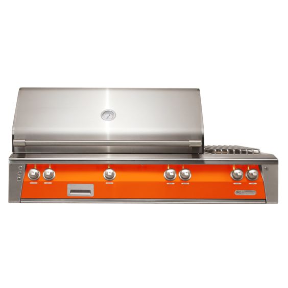 Alfresco ALXE 56-inch Built-In Deluxe Gas Grill with Side Burner, Rotisserie &amp; Sear Zone - Natural Gas - Luminous Orange-Gloss - ALXE-56SZ-NG-S2005