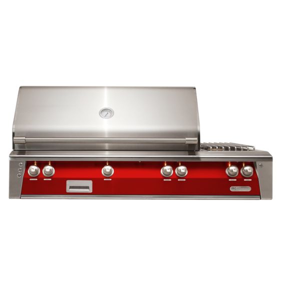 Alfresco ALXE 56-inch Built-In Deluxe Gas Grill with Side Burner, Rotisserie &amp; Sear Zone - Natural Gas - Carmine Red-Gloss - ALXE-56SZ-NG-S3002