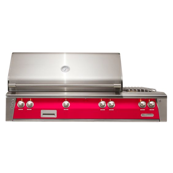 Alfresco ALXE 56-inch Built-In Deluxe Gas Grill with Side Burner, Rotisserie &amp; Sear Zone - Natural Gas - Raspberry Red-Gloss - ALXE-56SZ-NG-S3027