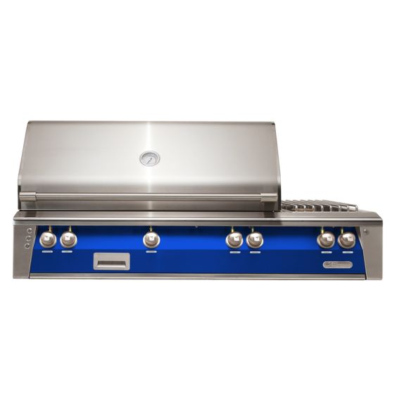 Alfresco ALXE 56-inch Built-In Deluxe Gas Grill with Side Burner, Rotisserie &amp; Sear Zone - Natural Gas - Ultramarine Blue-Gloss - ALXE-56SZ-NG-S5002