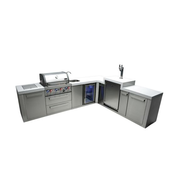 Mont Alpi 4-Burner Original Series Island with 90-Degree Corner, Kegerator & Beverage Center - MAi400-90KEGBEV