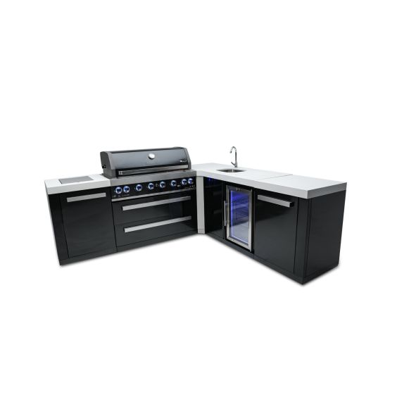 Mont Alpi 805 Black Stainless Steel Island w/ 90 Degree Corner &amp; Beverage Center - MAi805-BSS90BEV