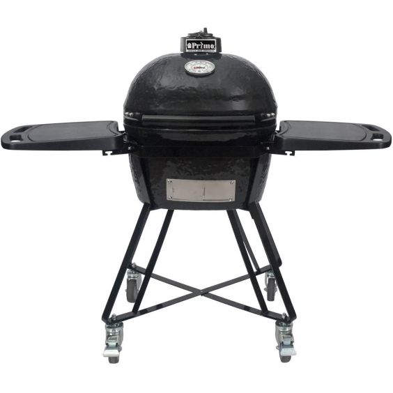 Primo All-In-One Oval Junior 200 Ceramic Kamado Charcoal Grill With Cradle &amp; Side Shelves - PGCJRC