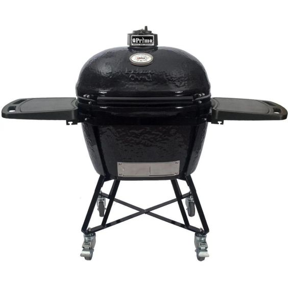 Primo All-In-One Oval Large 300 Ceramic Kamado Grill With Cradle, Side Shelves, And Stainless Steel Grates - PGCLGC
