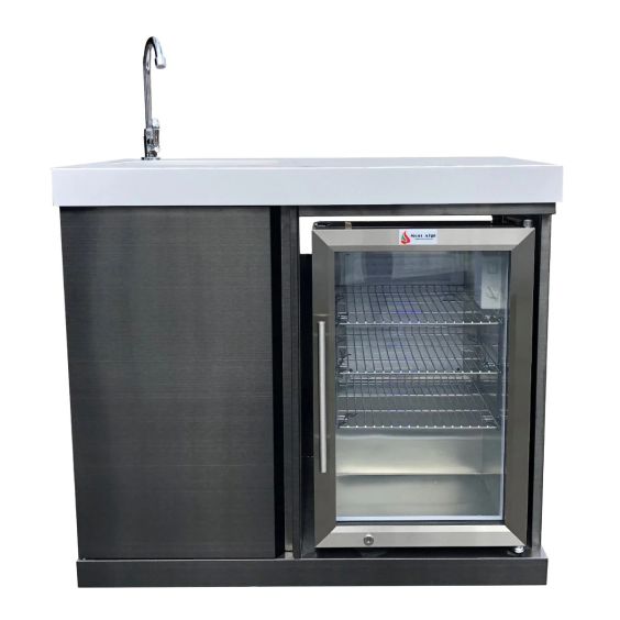 Mont Alpi Beverage Center Cabinet Module W/ Sink &amp; 2.6 Cu. Ft. Outdoor Refrigerator - Black Stainless Steel - MASF-BSS