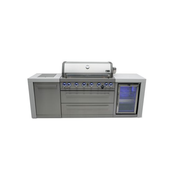 Mont Alpi 805 Deluxe Propane Gas Island Grill W/ Refrigerator Cabinet, Infrared Side Burner, &amp; Rotisserie Kit - Stainless Steel - MAi805-DFC