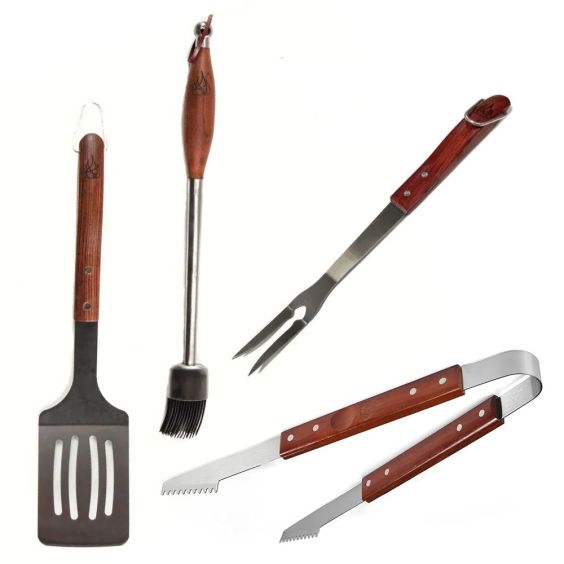 Barbeques Galore Rosewood Handle Tool Set Bundle