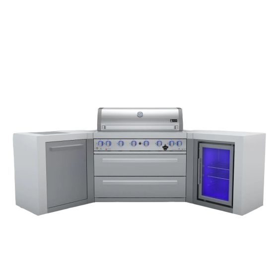 Mont Alpi 805 Deluxe 45 Degree Propane Gas Island Grill W/ Refrigerator Cabinet, Infrared Side Burner, &amp; Rotisserie Kit - MAi805-D45FC